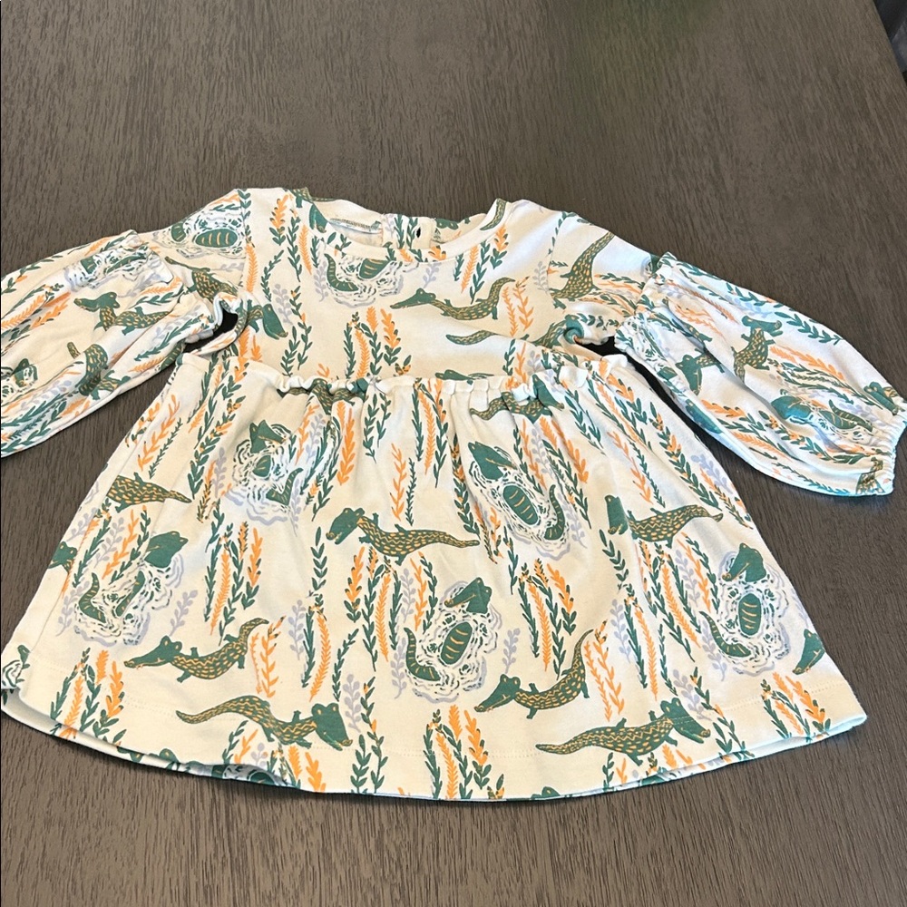 Kate Quinn Alligator Print Kids Dress in Green and Orange